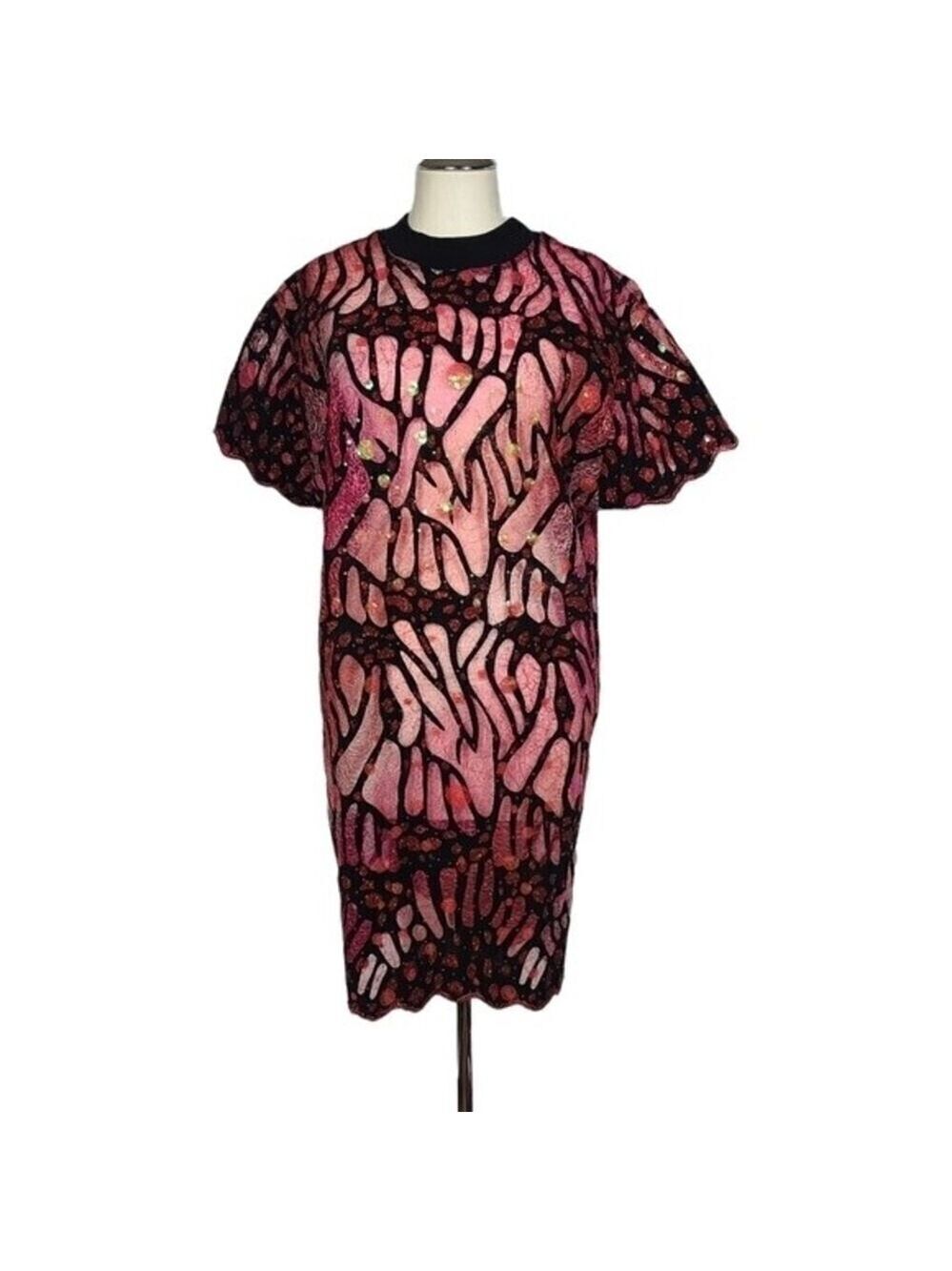Isolated Heroes Mesh Pink Black Sequin Short Sleeve Sheer Oversized Dress